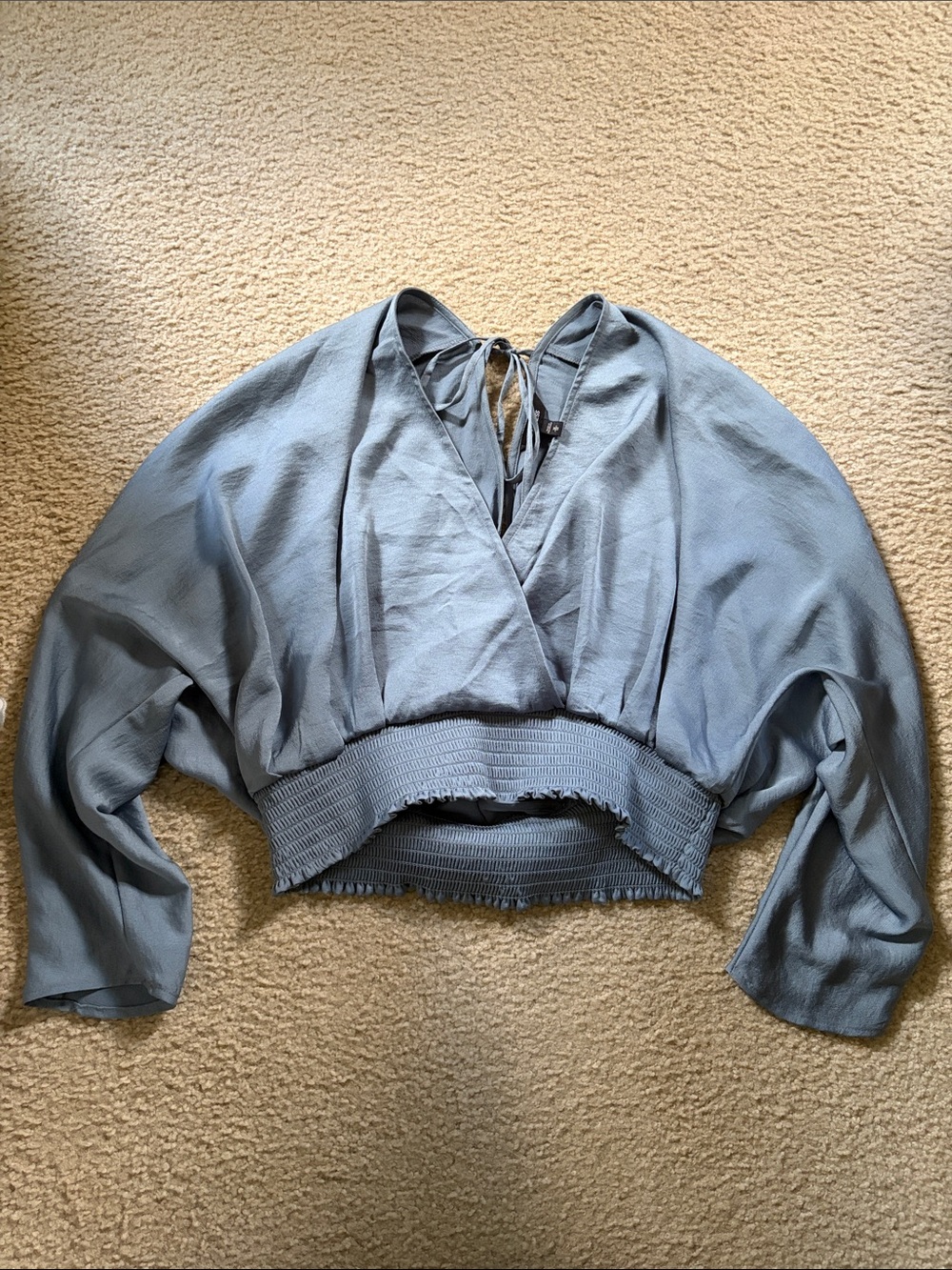 Express Light Blue Wrap Cropped Top with Tie Back